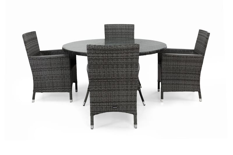 Thor Havesæt Ø140 + 4 Lænestole Lyx m Armlæn, Grå/Nonwood