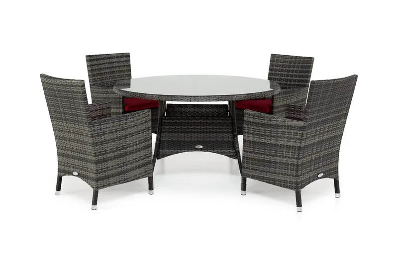 Thor Havesæt Ø140 + 4 Thor Lænestole, Grå/Grå