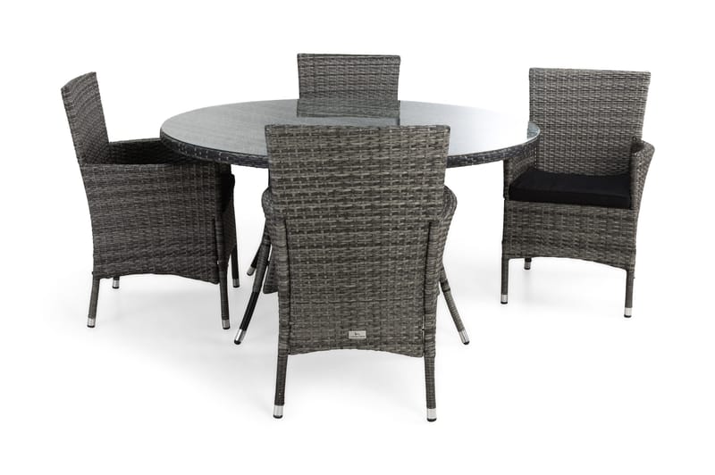 Thor Havesæt Ø140 + 4 Thor Lænestole m Hynde, Grå/Grå/Sort