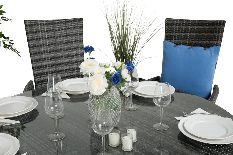 Thor Havesæt Ø140 + 6 Jenny Justerbar Lænestole - Grå - Havemøbler - Udendørsgruppe - Havesæt