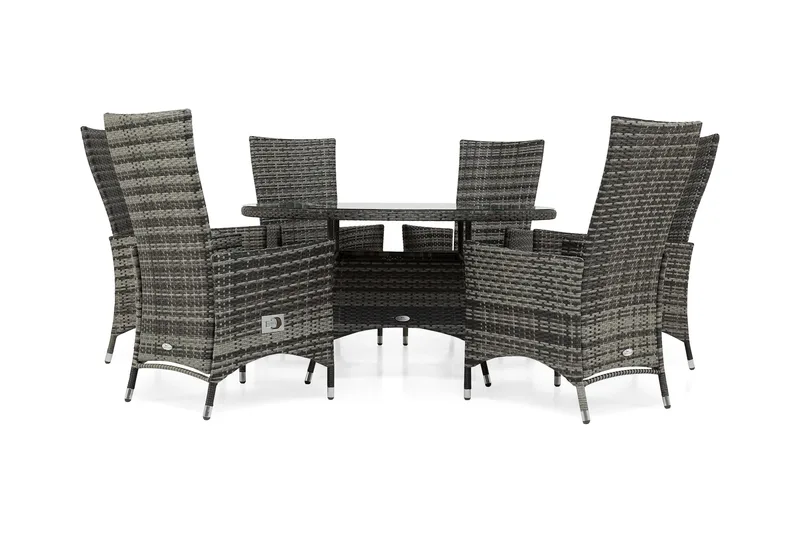 Thor Havesæt Ø140 + 6 Jenny Justerbar Lænestole, Grå