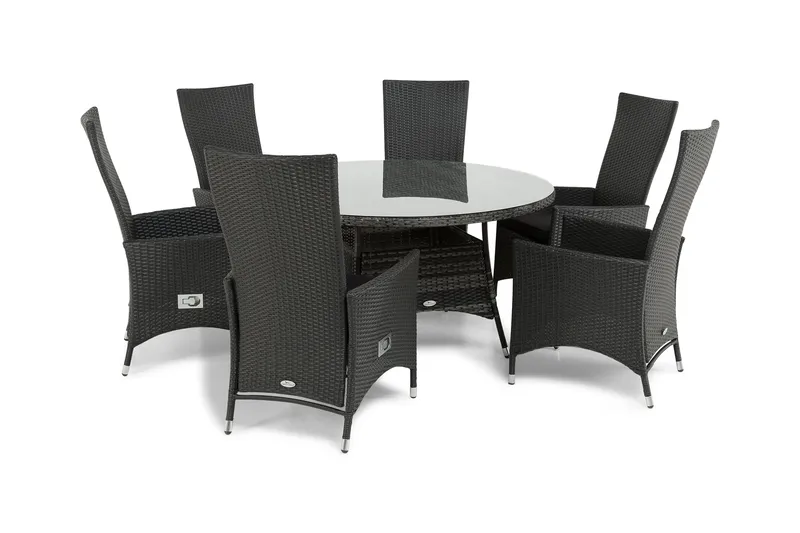 Thor Havesæt Ø140 + 6 Jenny Justerbar Lænestole - Grå/Sort - Havemøbler - Udendørsgruppe - Havesæt