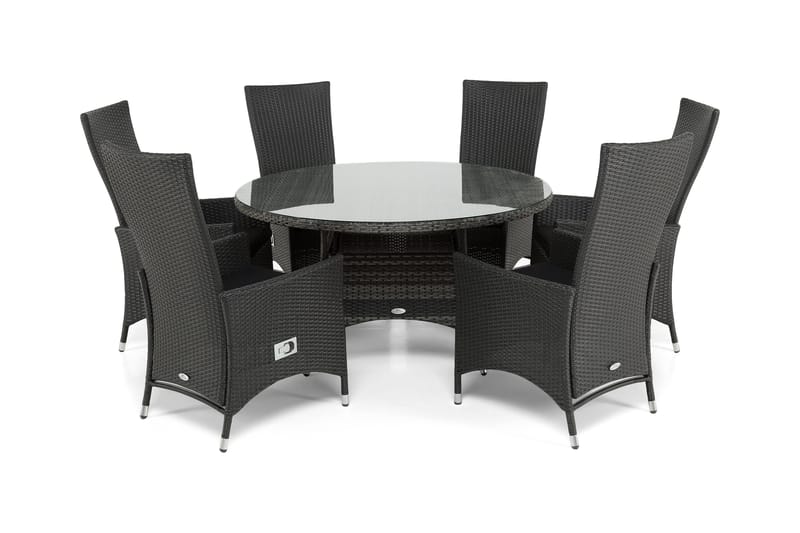 Thor Havesæt Ø140 + 6 Jenny Justerbar Lænestole, Grå/Sort