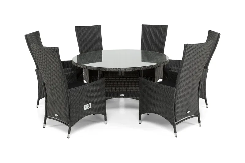 Thor Havesæt Ø140 + 6 Jenny Justerbar Lænestole, Grå/Sort