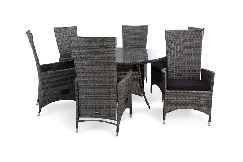 Thor Havesæt Ø140 + 6 Jenny Justerbar Lænestole m Hynde, Grå/Grå/Sort