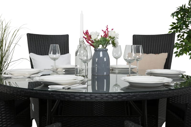 Thor Havesæt Ø140 + 6 Jenny Justerbar Lænestole - Sort - Havemøbler - Udendørsgruppe - Havesæt