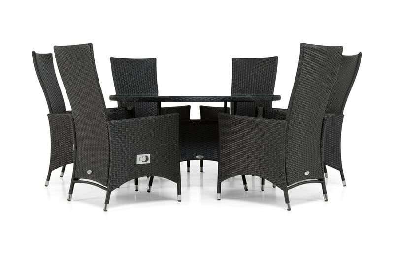 Thor Havesæt Ø140 + 6 Jenny Justerbar Lænestole, Sort