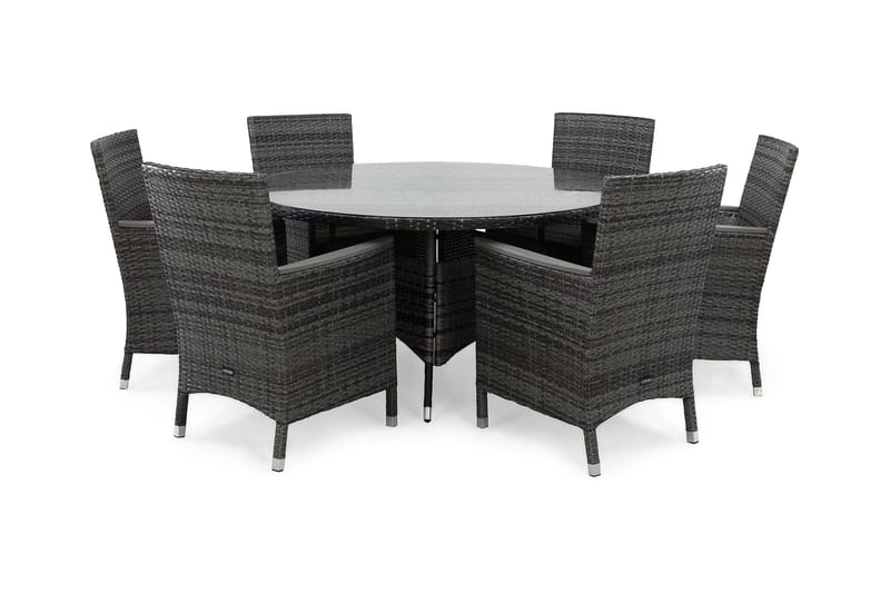 Thor Havesæt Ø140 + 6 Lænestole Lyx m Armlæn, Grå/Nonwood