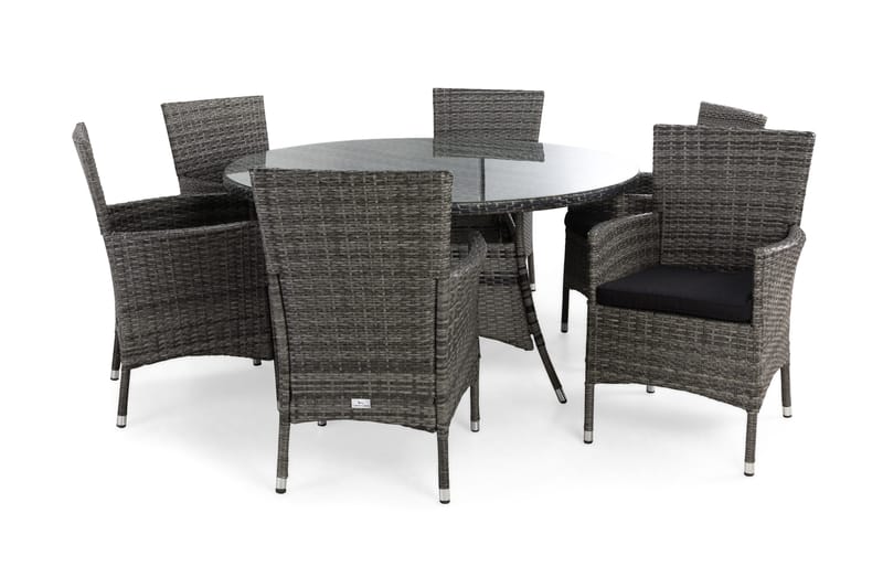Thor Havesæt Ø140 + 6 Thor Lænestole m Hynde, Grå/Grå/Sort