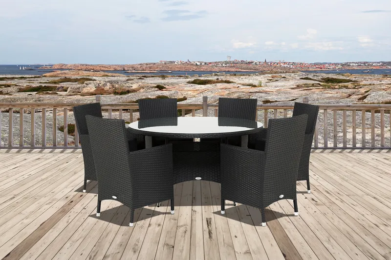 Thor Havesæt Ø140 + 6 Thor Lænestole - Sort - Havemøbler - Udendørsgruppe - Havesæt