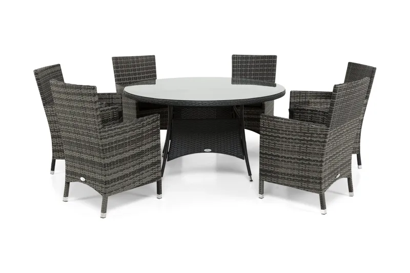 Thor Havesæt Ø140 + 6 Thor Lænestole, Sort/Grå