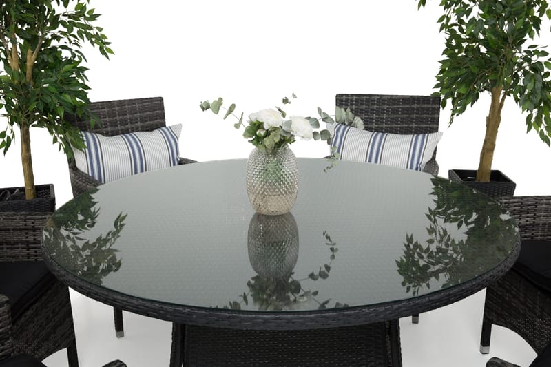 Thor Havesæt Ø140 + 6 Thor Lænestole - Sort/Grå - Havemøbler - Udendørsgruppe - Havesæt