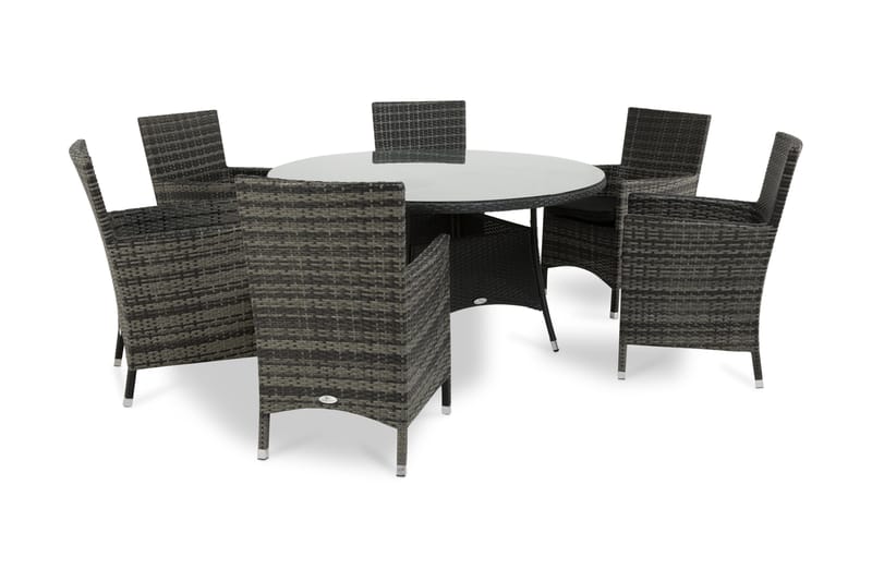 Thor Havesæt Ø140 + 6 Thor Lænestole - Sort/Grå - Havemøbler - Udendørsgruppe - Havesæt