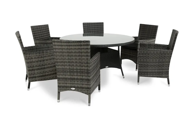 Thor Havesæt Ø140 + 6 Thor Lænestole - Sort/Grå - Havemøbler - Udendørsgruppe - Havesæt
