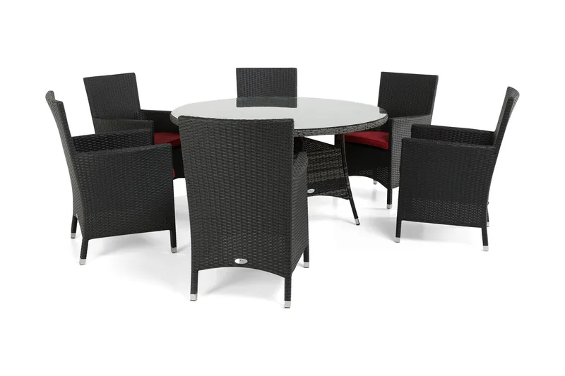 Thor Havesæt Ø140 + 6 Thor Lyx Lænestole - Grå/Sort - Havemøbler - Udendørsgruppe - Havesæt