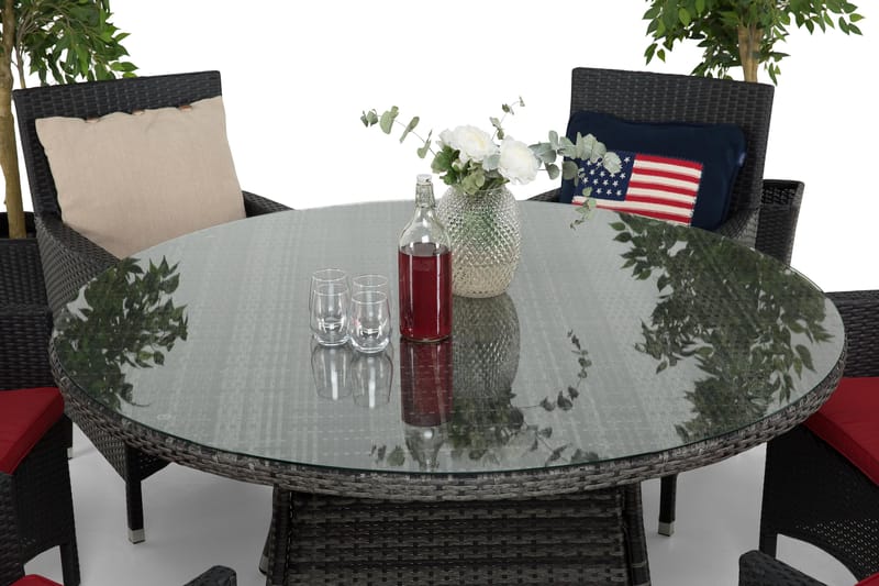 Thor Havesæt Ø140 + 6 Thor Lyx Lænestole - Grå/Sort - Havemøbler - Udendørsgruppe - Havesæt