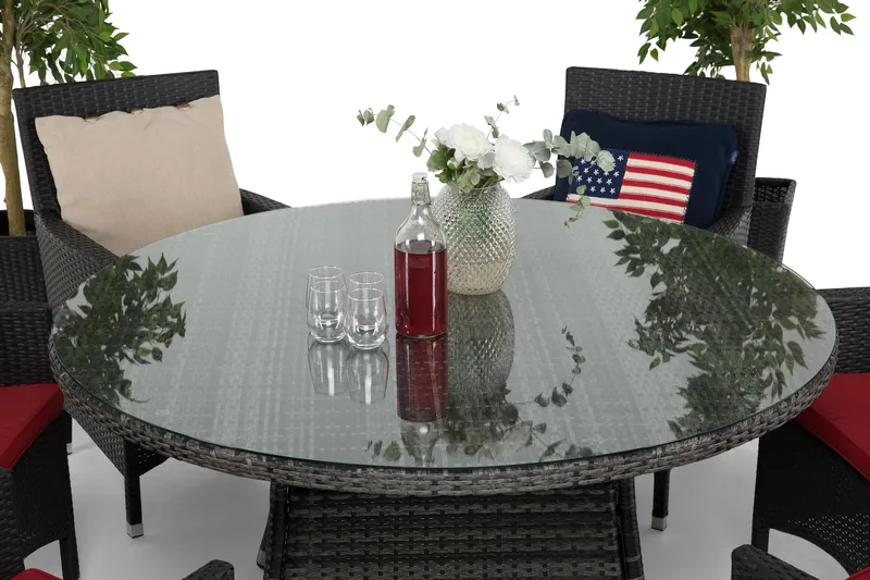 Thor Havesæt Ø140 + 6 Thor Lyx Lænestole - Grå/Sort - Havemøbler - Udendørsgruppe - Havesæt