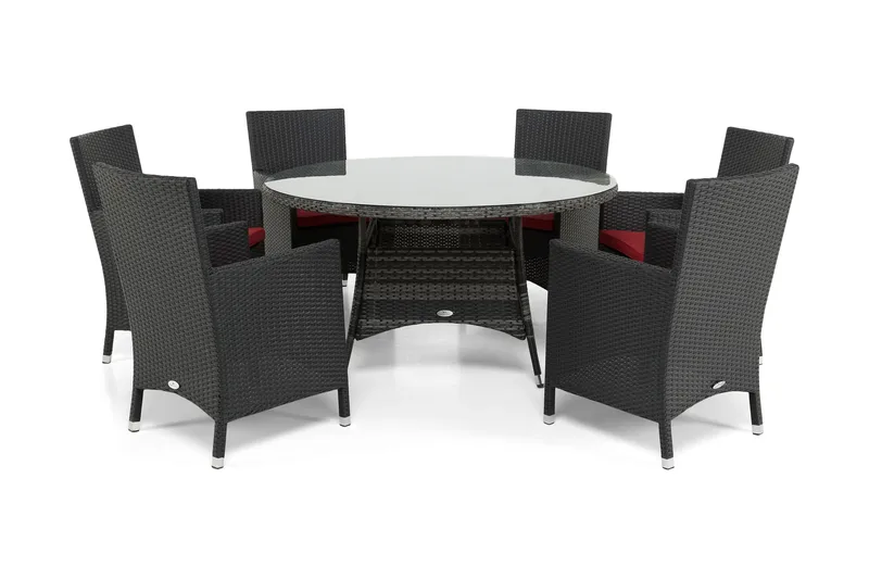 Thor Havesæt Ø140 + 6 Thor Lyx Lænestole, Grå/Sort