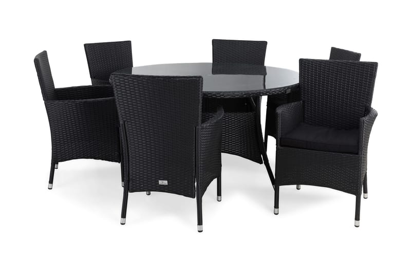 Thor Havesæt Ø140 + 6 Thor Lyx Lænestole m Hynde, Sort/Sort/Sort