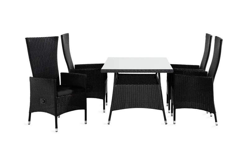 Thor Havesæt 140 + 4 Jenny Justerbar Lænestole m Hynde, Sort/Sort/Sort