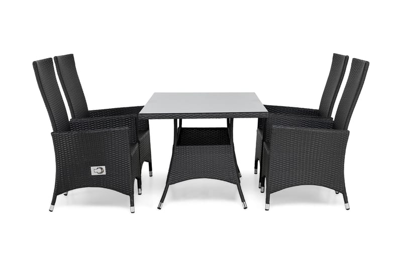 Thor Havesæt 140 + 4 Jenny Justerbar Lænestole, Sort/Sort