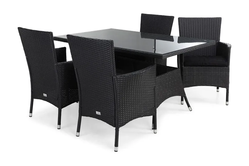 Thor Havesæt 140 + 4 Thor Lyx Lænestole m Hynde, Sort/Sort/Sort