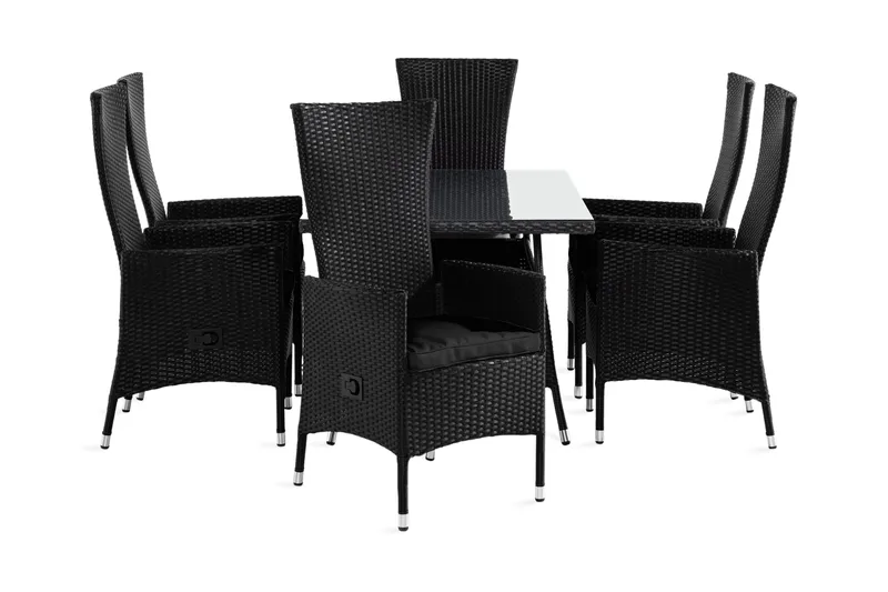 Thor Havesæt 140 + 6 Jenny Justerbar Lænestole m Hynde, Sort/Sort/Sort