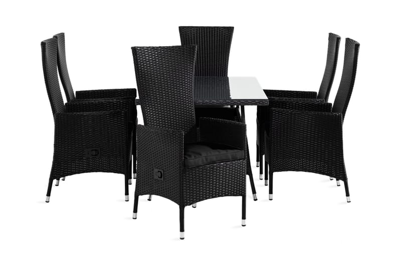 Thor Havesæt 140 + 6 Jenny Justerbar Lænestole m Hynde, Sort/Sort/Sort