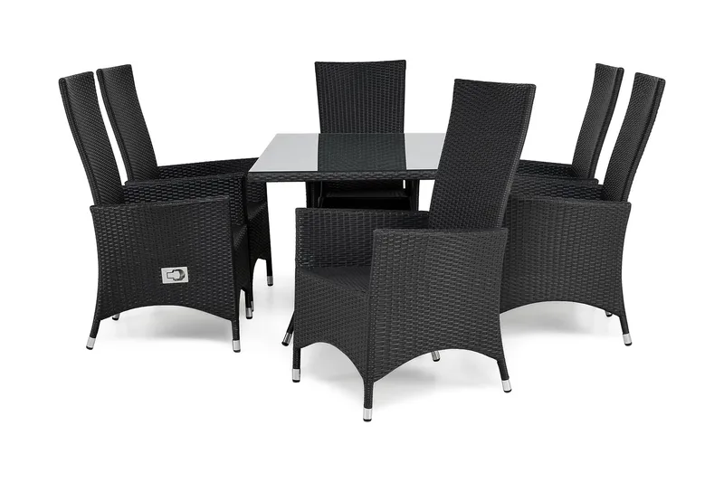 Thor Havesæt 140 + 6 Jenny Justerbar Lænestole, Sort/Sort