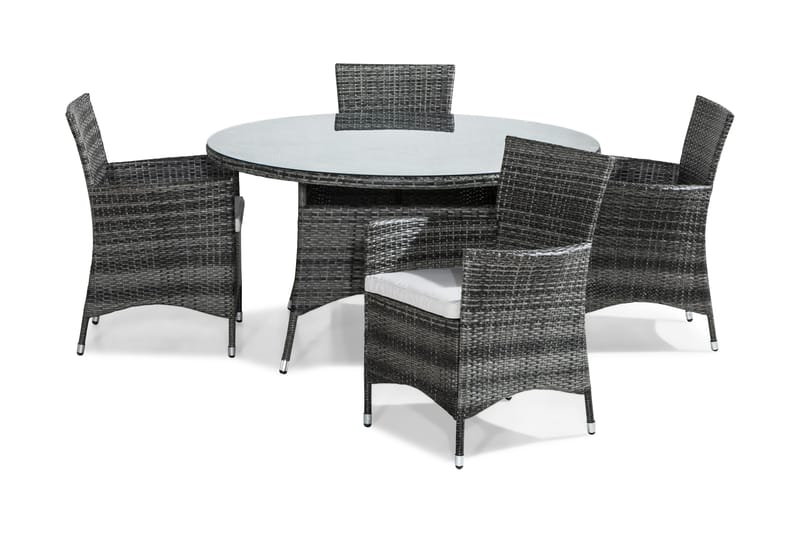 Thor spisebordsgruppe 140 Runde + 4 Thor Lænestol m. hynde, Grå