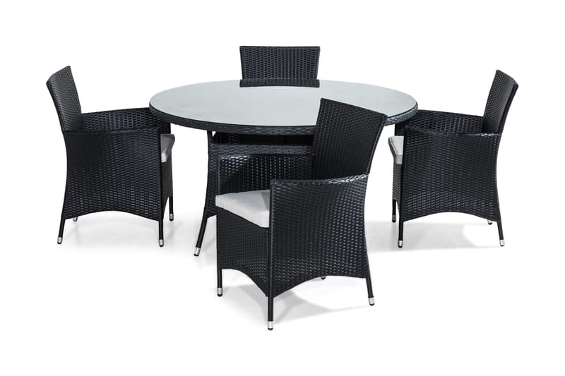 Thor spisebordsgruppe 140 Runde + 4 Thor Lænestol m. hynde, Sort / grå