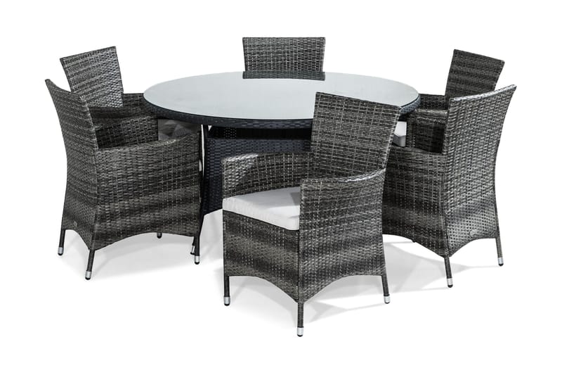 Thor spisebordsgruppe 140 Runde + 6 Thor Lænestol m. hynde, Sort / grå