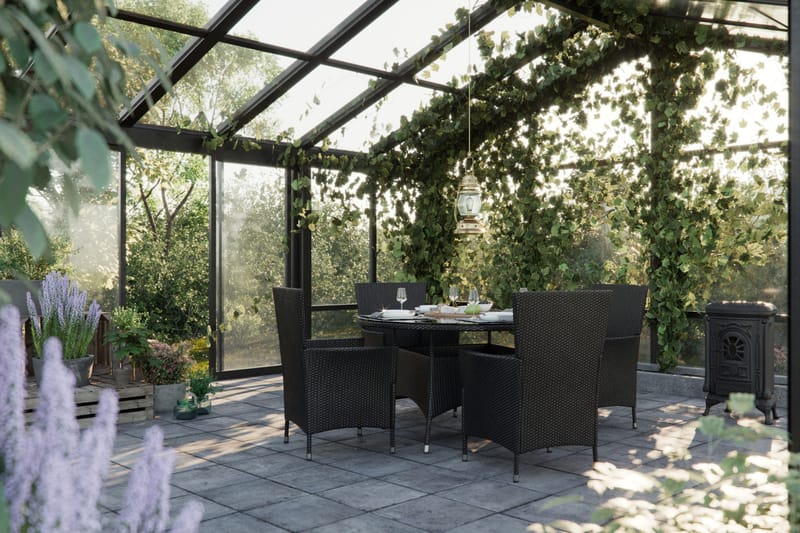 Thor spisebordsgruppe 140x90 + 4 Thor Lænestol m. hynde - Sort / grå - Havemøbler - Udendørsgruppe - Havesæt