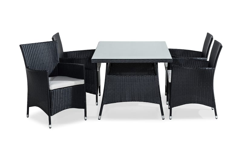 Thor spisebordsgruppe 140x90 + 4 Thor Lænestol m. hynde, Sort / grå