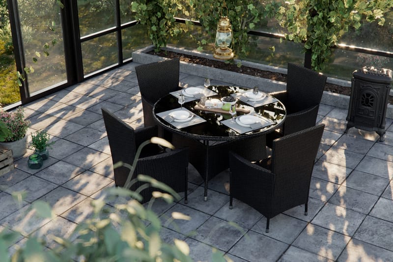 Thor spisebordsgruppe 140x90 + 4 Thor Lænestol m. hynde - Sort / grå - Havemøbler - Udendørsgruppe - Havesæt