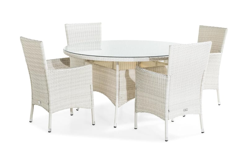 Thor Spisebordssæt 140 Rund + 4 Lænestole - Hvid - Havesæt