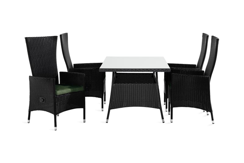 Thor Spisebordssæt 140x90 + 4 Jenny Justerbar Lænestol m. Hy, Sort/Grøn