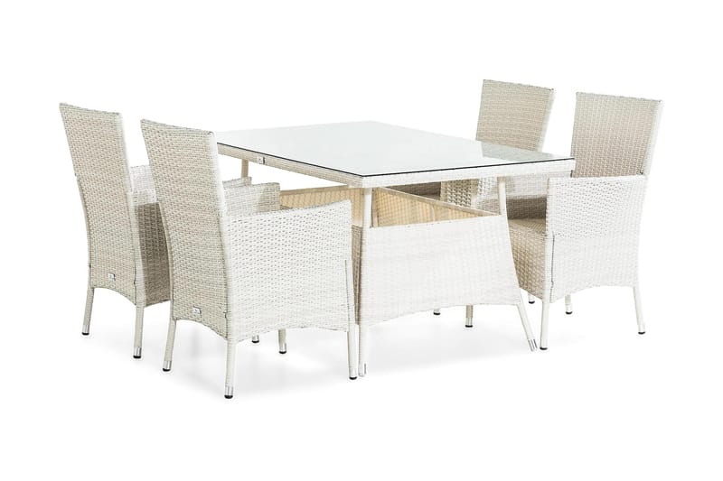 Thor Spisebordssæt 140x90 + 4 Lænestole - Hvid - Havesæt