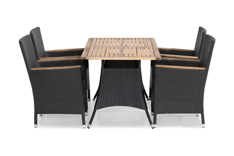 Thor Spisebordssæt 140x90 + 4 Thor Lyx Lænestol - Akacietop Sort/Teak - Havemøbler - Udendørsgruppe - Havesæt