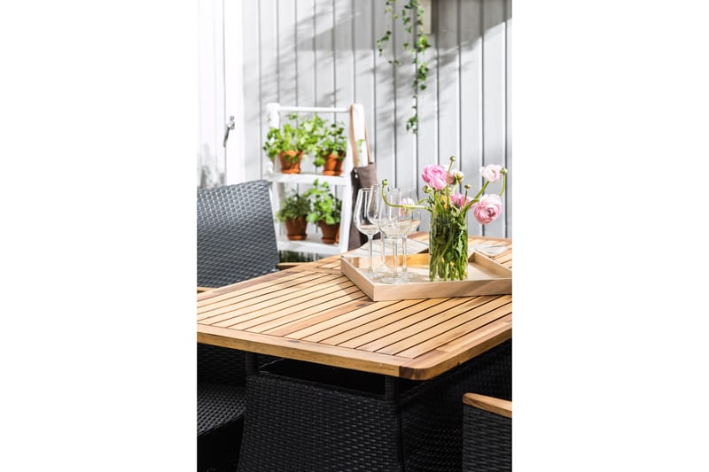 Thor Spisebordssæt 140x90 + 4 Thor Lyx Lænestol - Akacietop Sort/Teak - Havemøbler - Udendørsgruppe - Havesæt