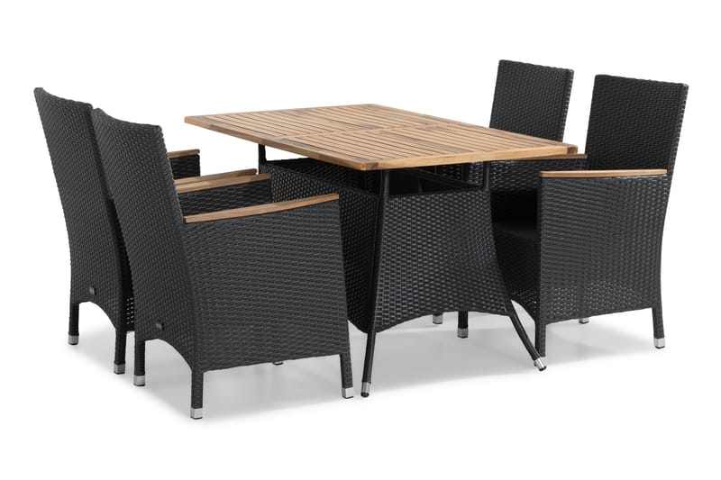 Thor Spisebordssæt 140x90 + 4 Thor Lyx Lænestol - Akacietop Sort/Teak - Havemøbler - Udendørsgruppe - Havesæt