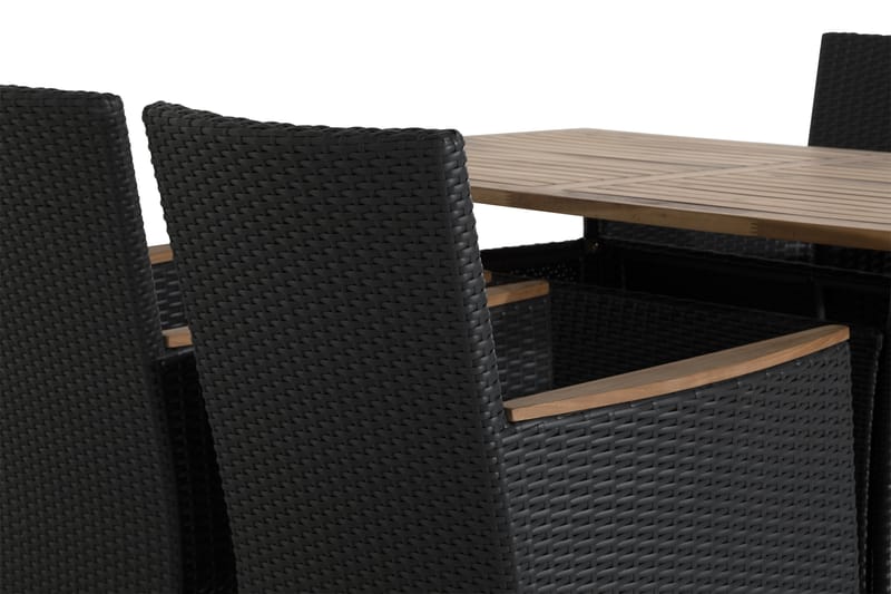 Thor Spisebordssæt 140x90 + 4 Thor Lyx Lænestol - Akacietop Sort/Teak - Havemøbler - Udendørsgruppe - Havesæt