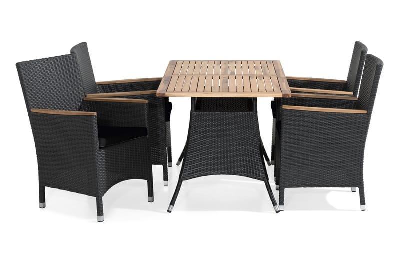 Thor Spisebordssæt 140x90 + 4 Thor Lyx Lænestol m. Hynde - Akacietop Sort/Teak - Havemøbler - Udendørsgruppe - Havesæt