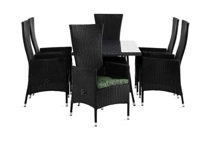 Thor Spisebordssæt 140x90 + 6 Jenny Justerbar Lænestol m. Hy, Sort/Grøn