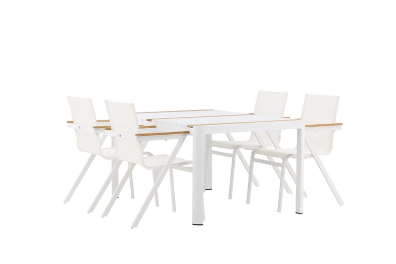 Togo Spisegruppe 150 cm + 4 Mexico Armlænsstole - Hvid - Havemøbler - Udendørsgruppe - Havesæt