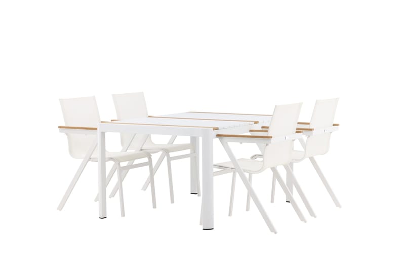 Togo Spisegruppe 150 cm + 4 Mexico Armlænsstole - Hvid - Havemøbler - Udendørsgruppe - Havesæt