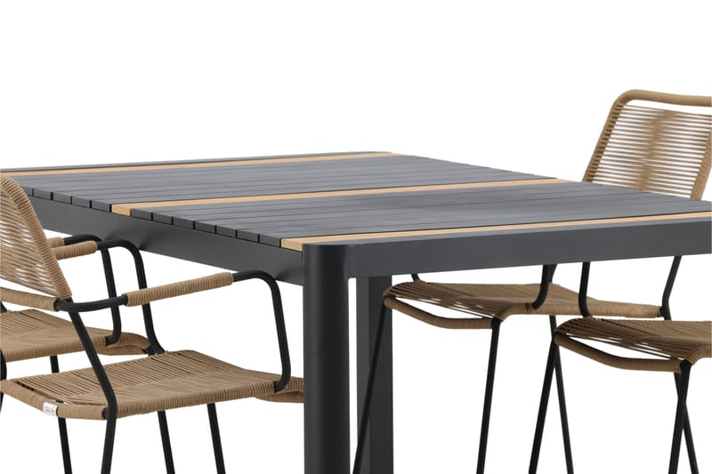 Togo Spisegruppe 70 cm + 4 Lindos Armlænsstole - Sort/Beige - Havemøbler - Udendørsgruppe - Havesæt