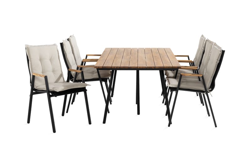 Trio Spisebordssæt med 6 Las Vegas lænestole - inkl. Dynor Vegas lænestol sort / teak - Havesæt