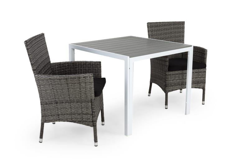 Tunis Café gruppe 90x90 + 2 Thor Lænestol med hynde, Hvid / grå / sort