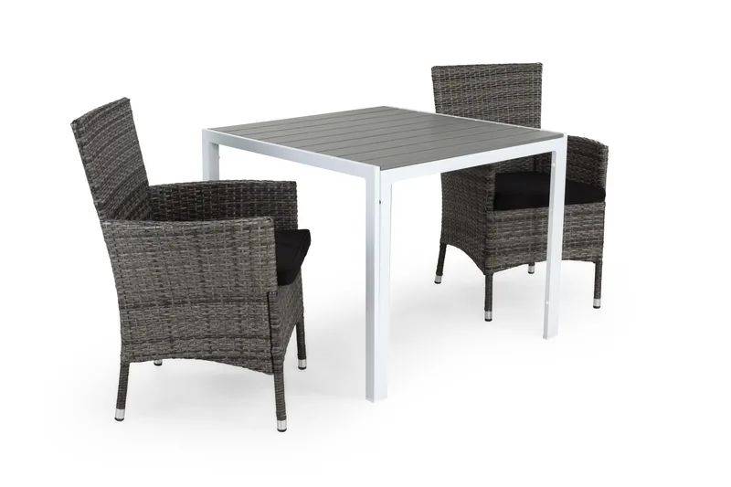 Tunis Café gruppe 90x90 + 2 Thor Lænestol med hynde, Hvid / grå / sort